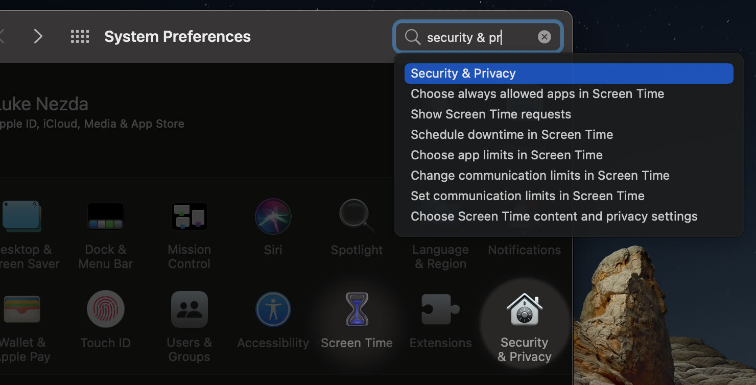 Security & Privacy in your System Preferences